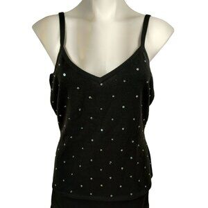 Styleworks Newport News Womens XL Black Knit Sequin Spaghetti Strap Tank Top
